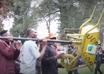 Kericho residents reinstall UDA wheelbarrow brought down during protest